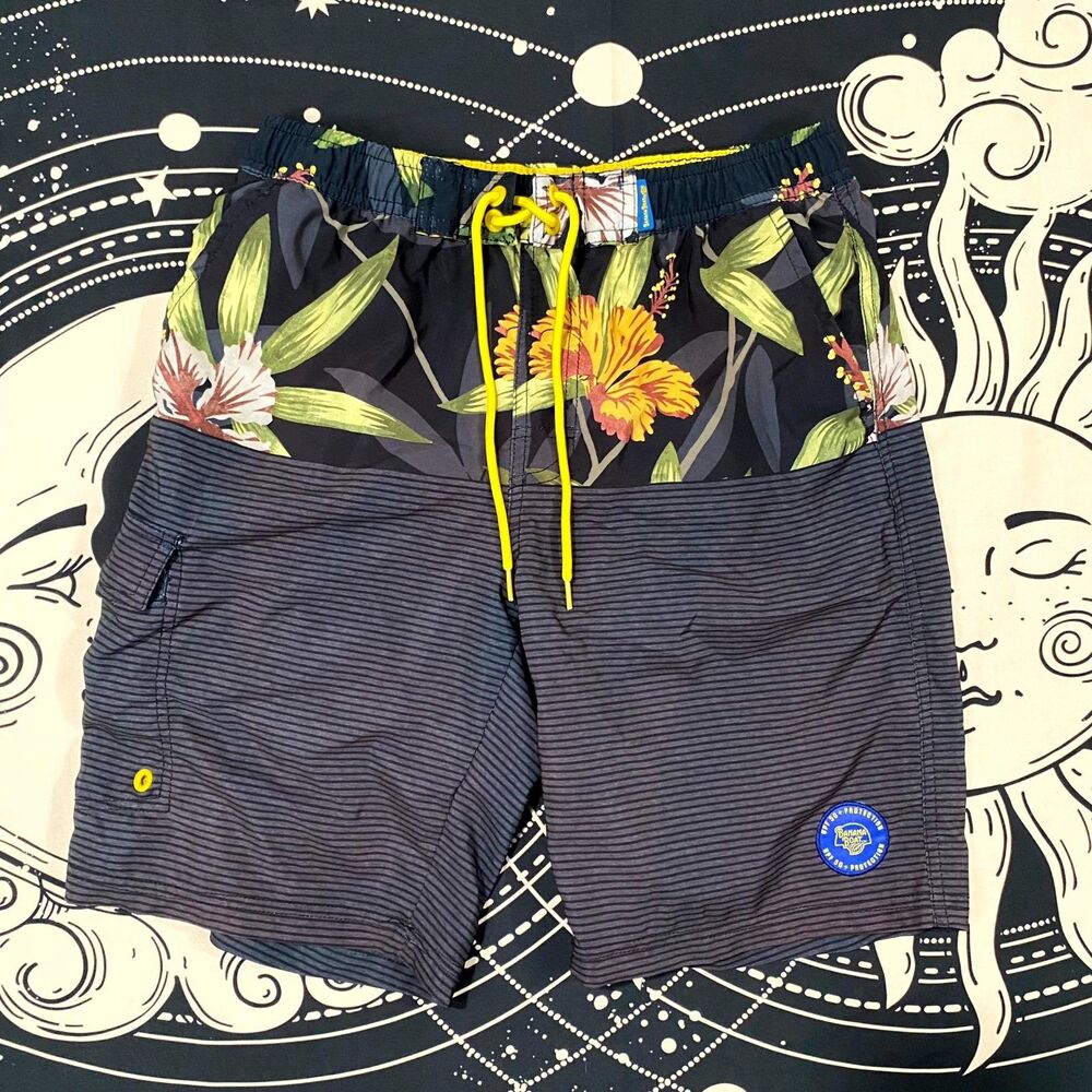 Banana Boat Short Men S Gray Polyester Board Floral Beach Swimwear Trunk Stretch